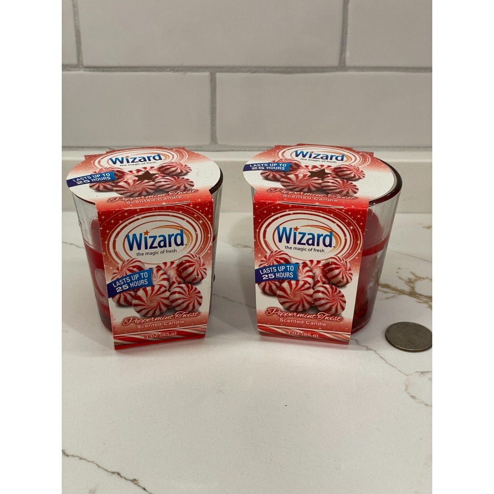 Wizard Peppermint Twist Scented Candle Lot of 2 Red 3 oz 25 Hours Holiday New